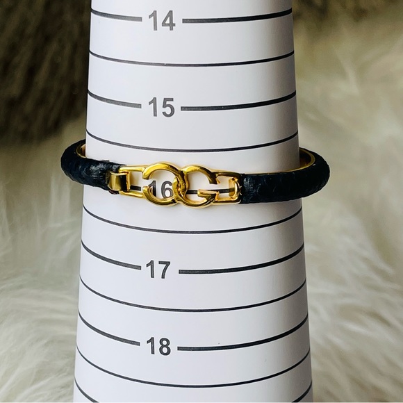 CASINI & GORI |Vintage Black Leather 24k Gold Plated Bangle 16cm | Made In Italy - Picture 9 of 9